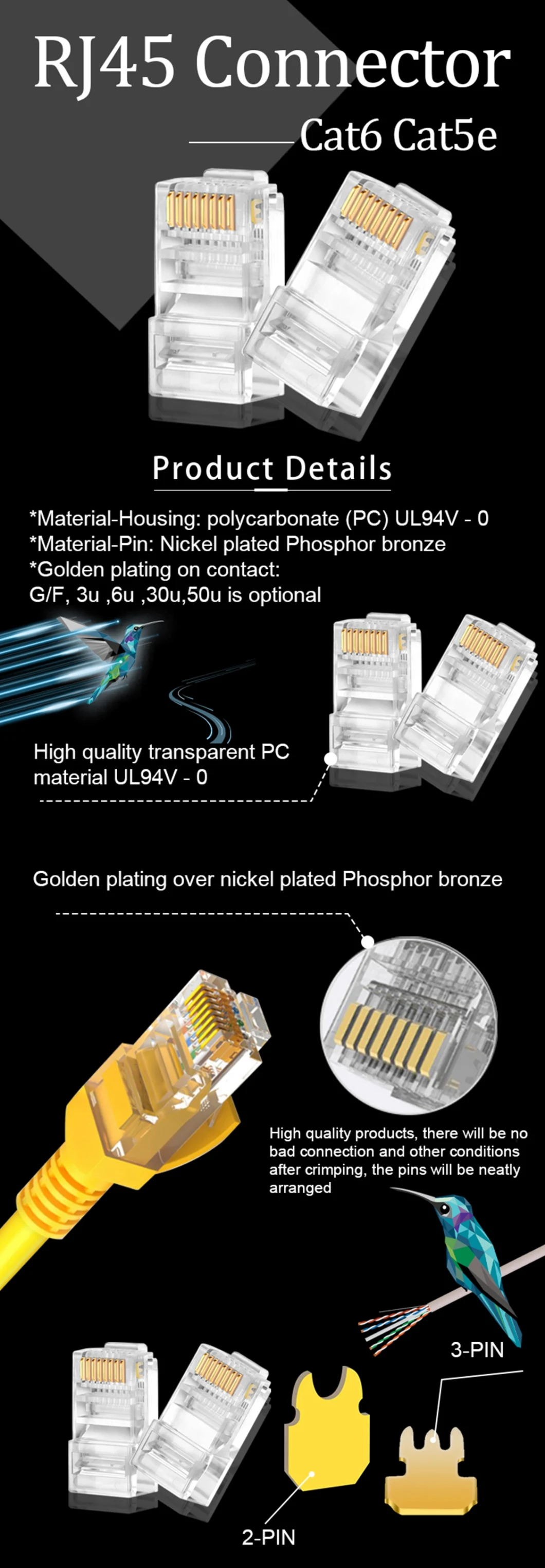 Gcabling CAT6 CAT6A UTP RJ45 8p8c Ethernet Modular Uhshield Cat5e CAT6 CAT6A RJ45 Network Plug